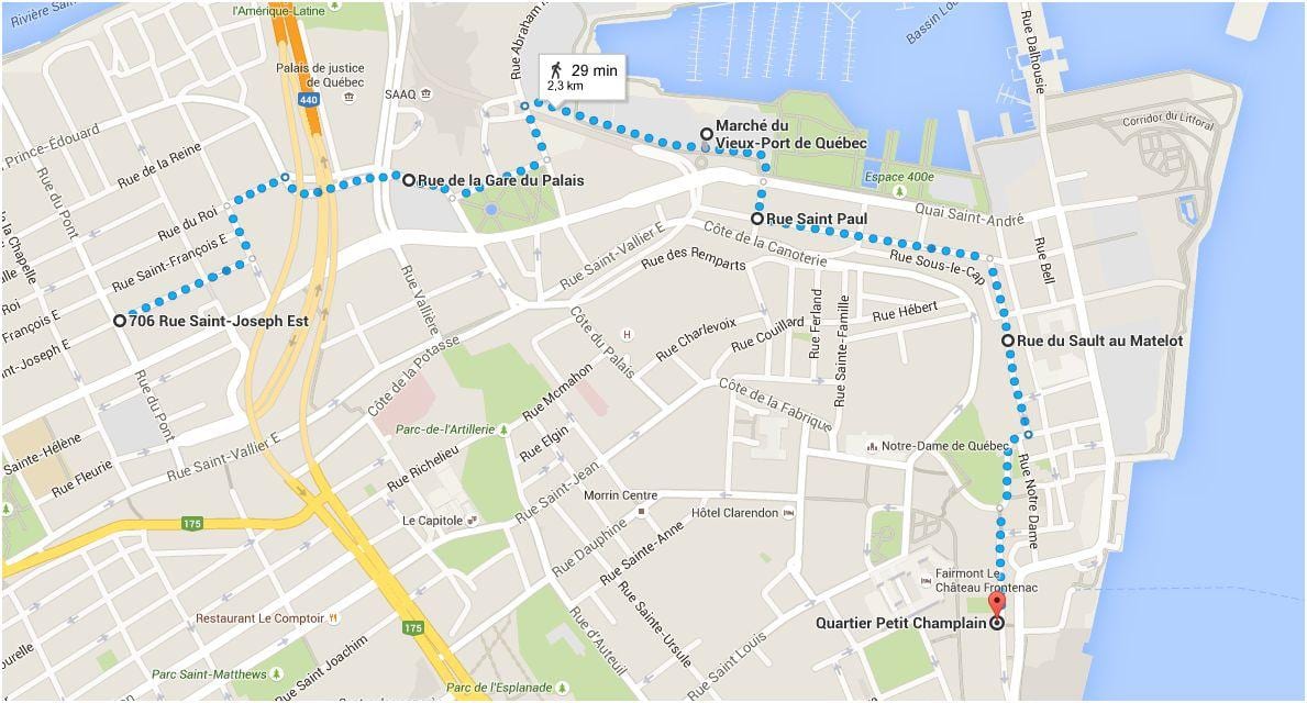 Mapa da Cidade de Quebec, cidade baixa