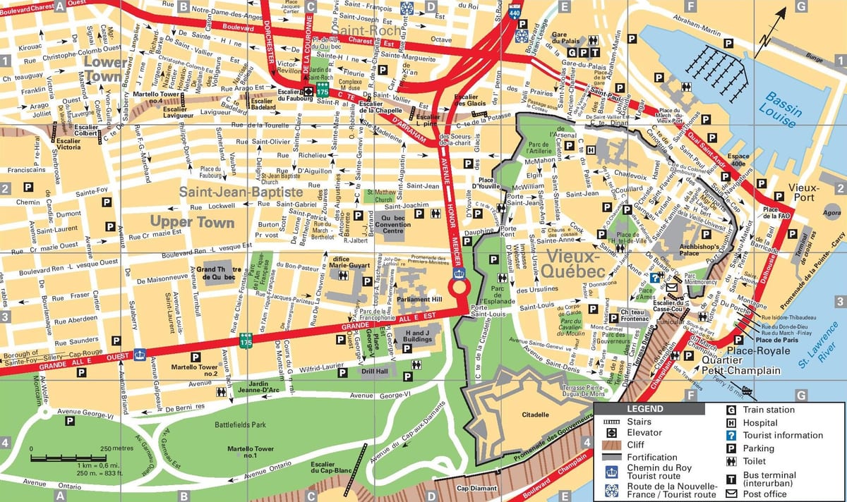 A Cidade de Quebec atracções turísticas mapa
