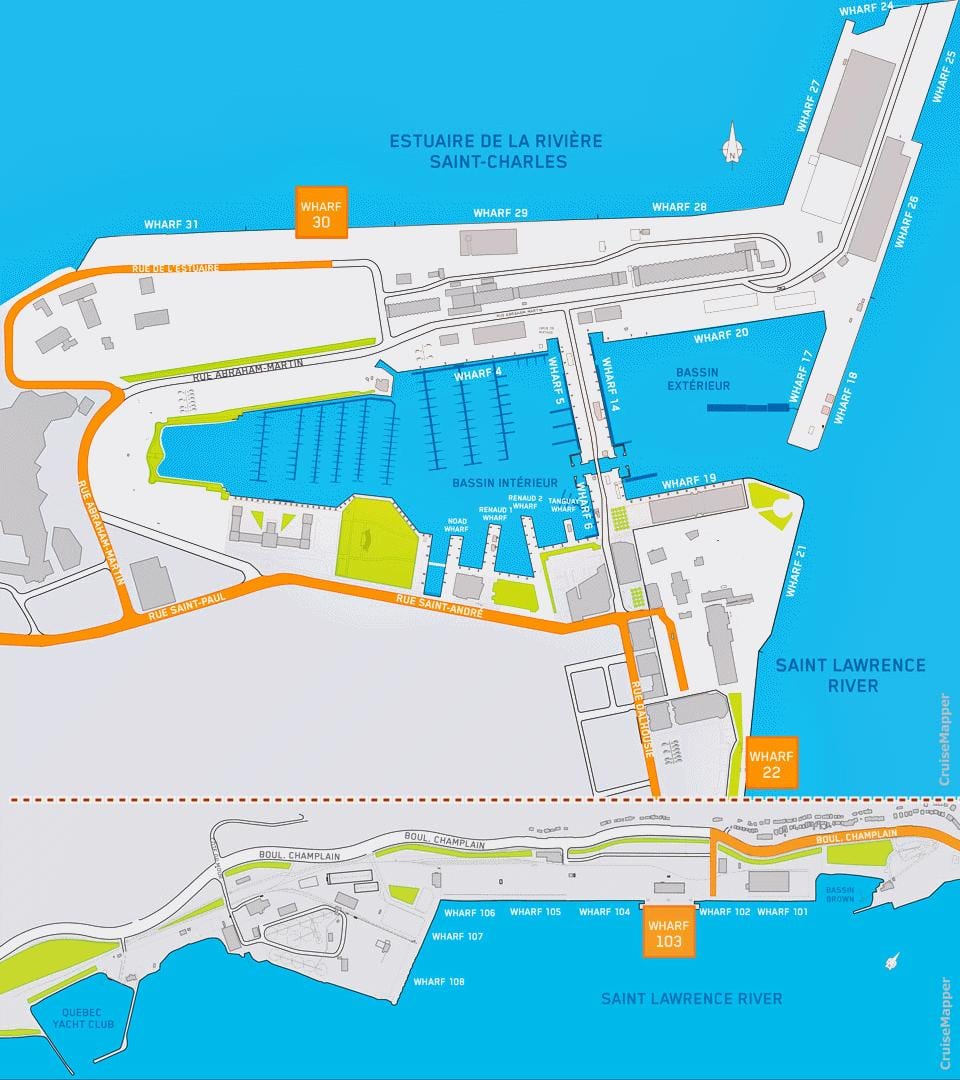 Mapa da Cidade de Quebec porto de cruzeiros