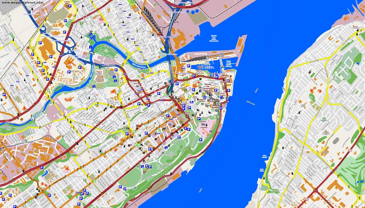 Mapa da Cidade de Quebeque e da área circundante